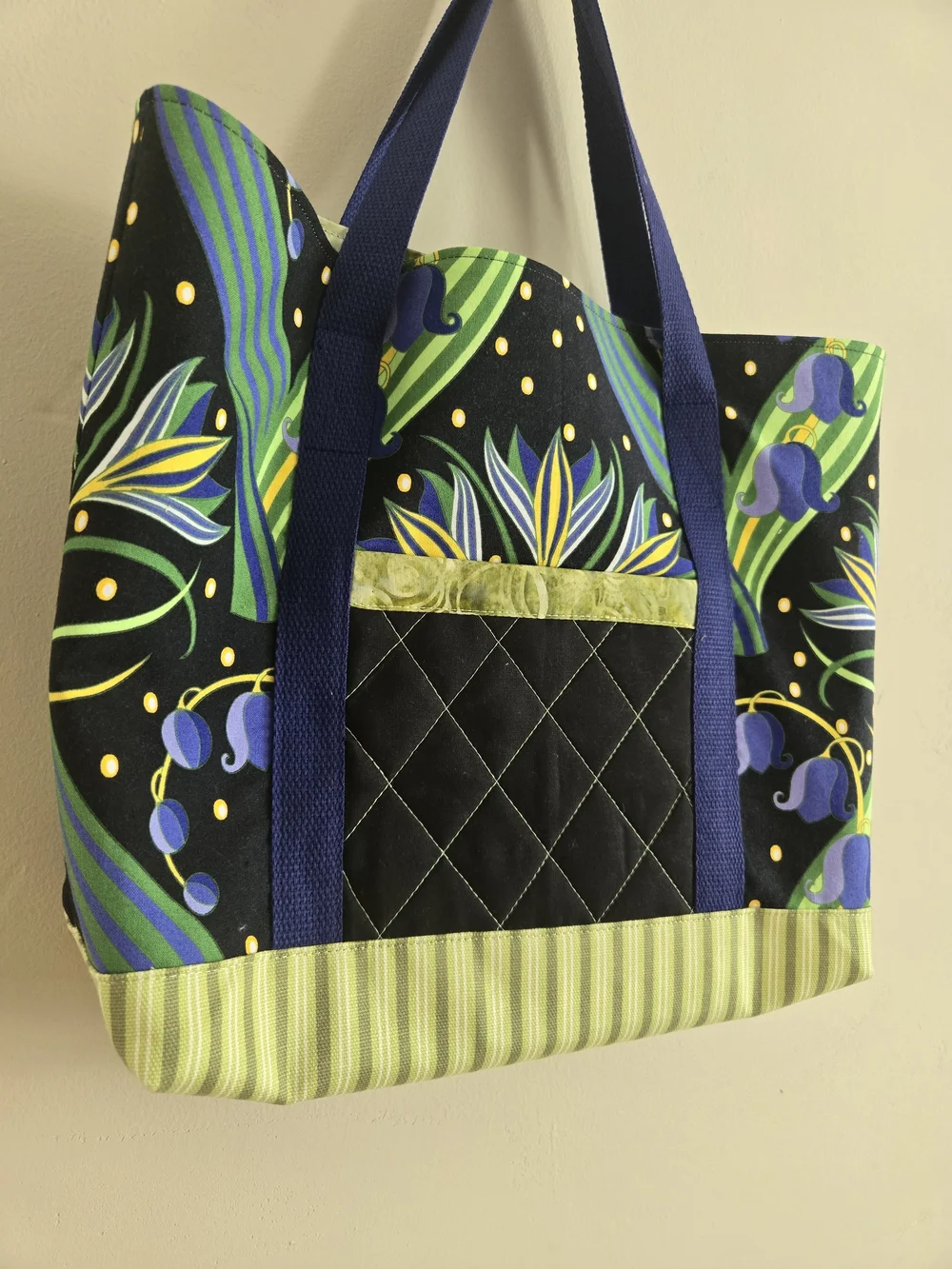 Floral Quilted Tote Bag in Black and Green
